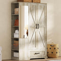 70 Inch White Freestanding Mirror Wardrobe Closet
