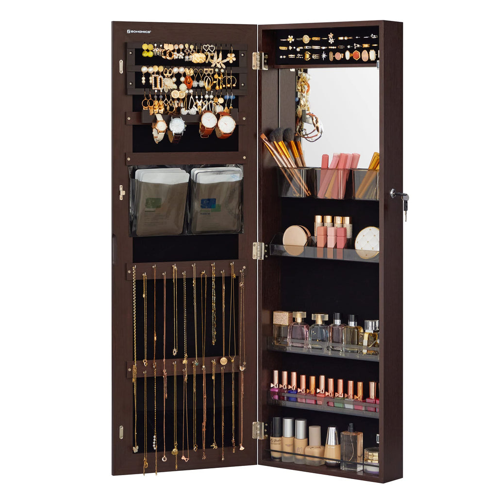 55 Inch Black LED Lockable Mounted Jewelry Cabinet