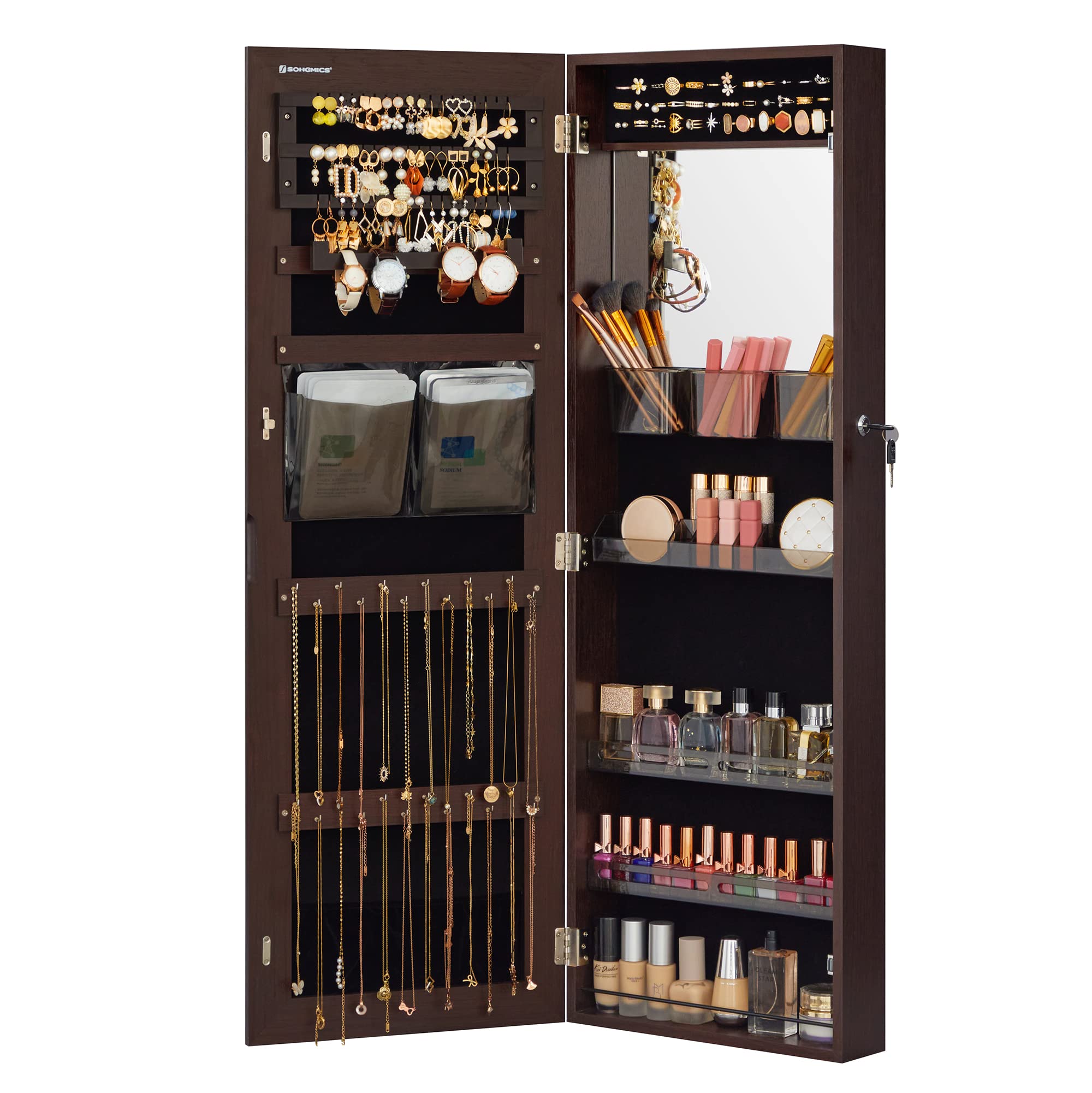 55 Inch Black LED Lockable Mounted Jewelry Cabinet