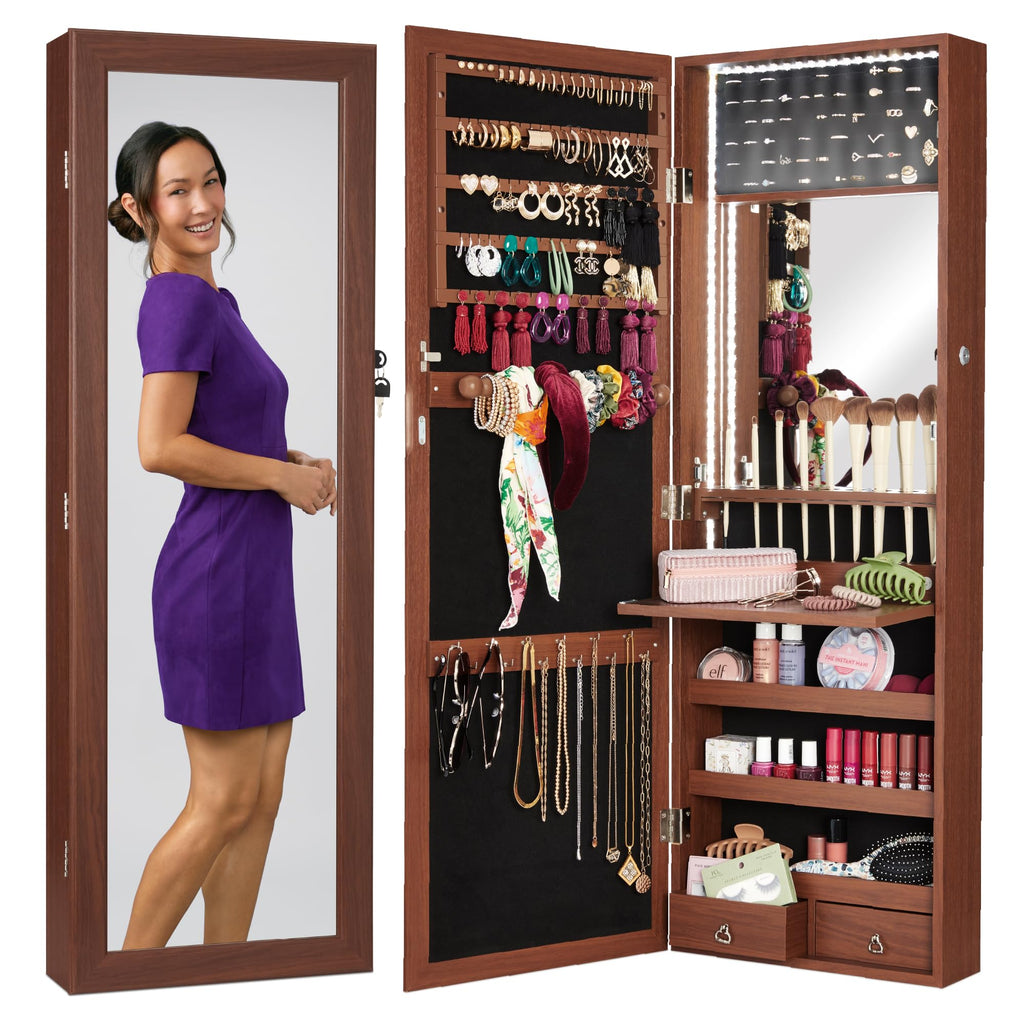 Gold Lockable Arch Full Length Jewelry Cabinet
