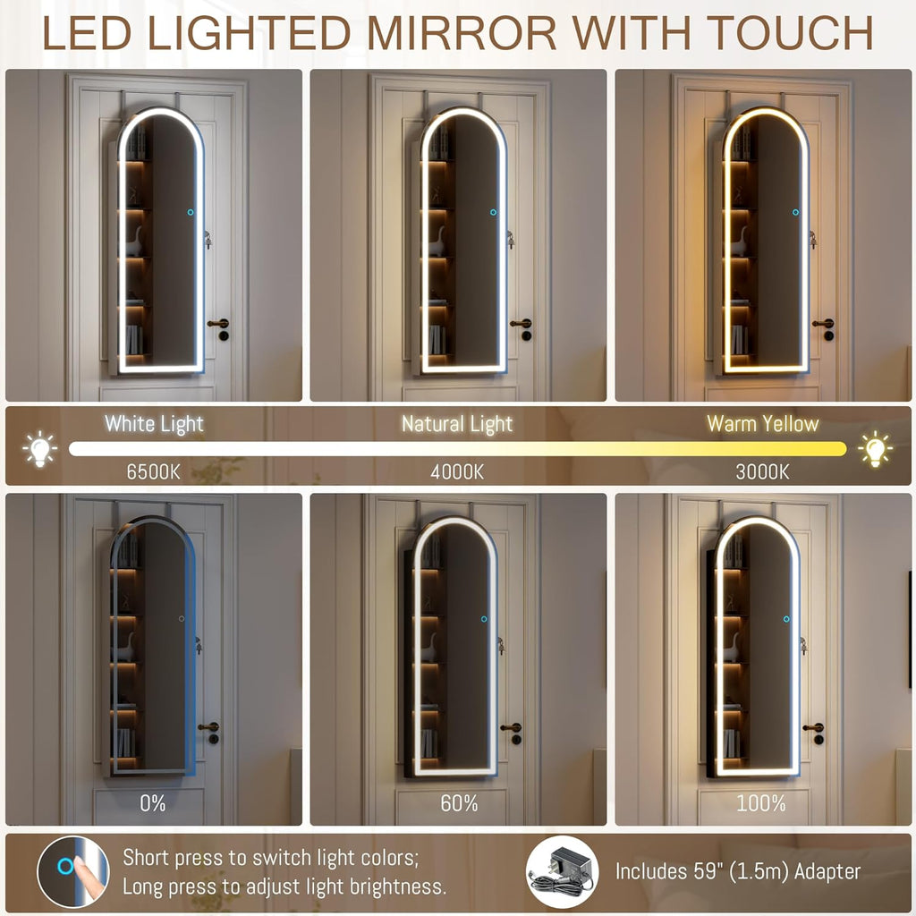 43 Inch White LED Lockable Arched Jewelry Cabinet