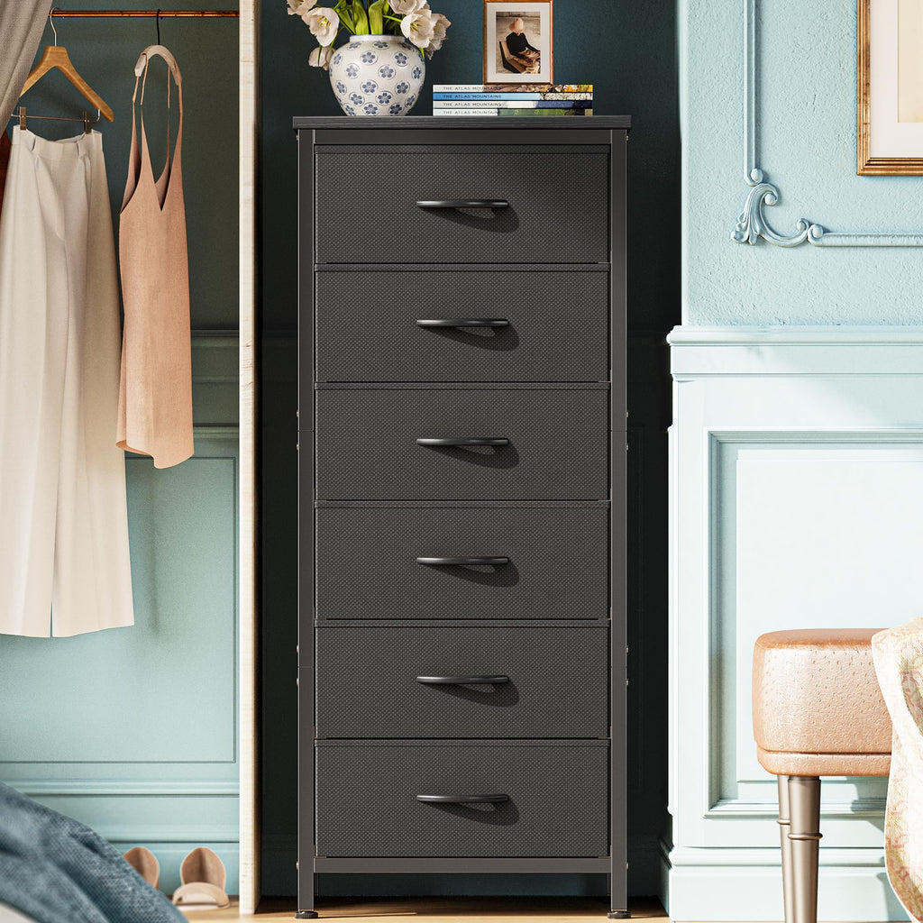 White 6 Drawer PU Leather Fabric Tall Storage Dresser