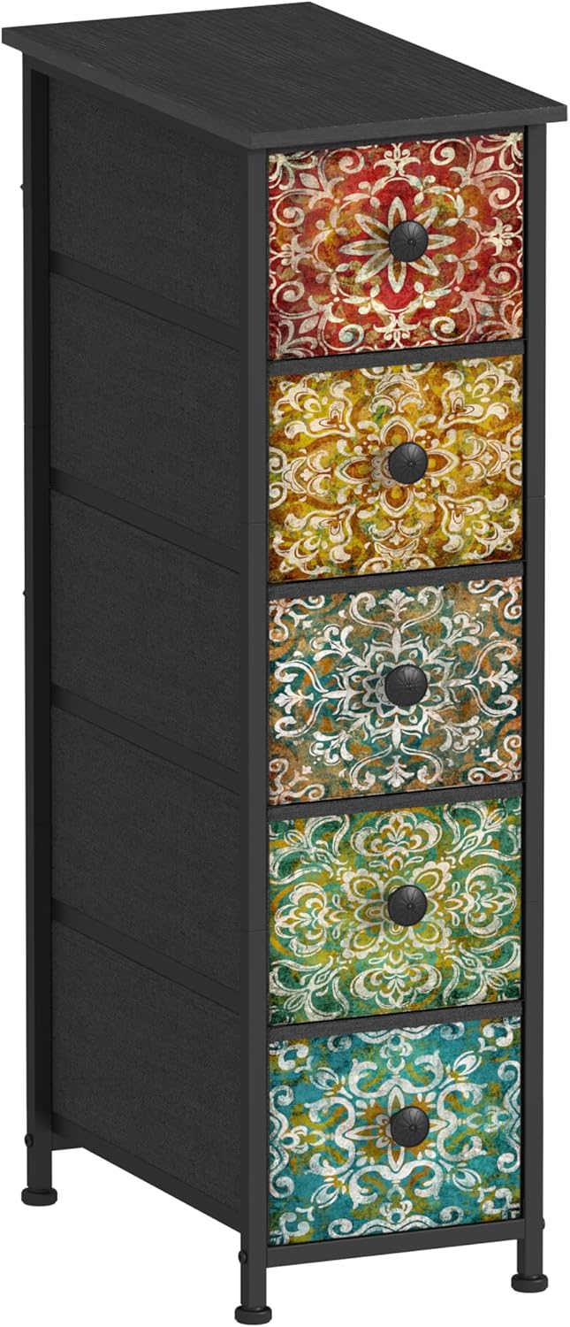 Retro Mandala Slim Narrow Fabric Drawer Storage Dresser