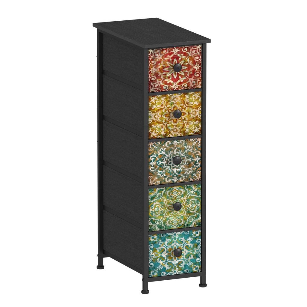 Retro Mandala Slim Narrow Fabric Drawer Storage Dresser