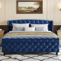 Turquoise Velvet King Sleigh Bed Wingback Tufted Design