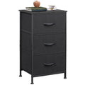 Charcoal Black Wood Top 3 Drawer Fabric Nightstand