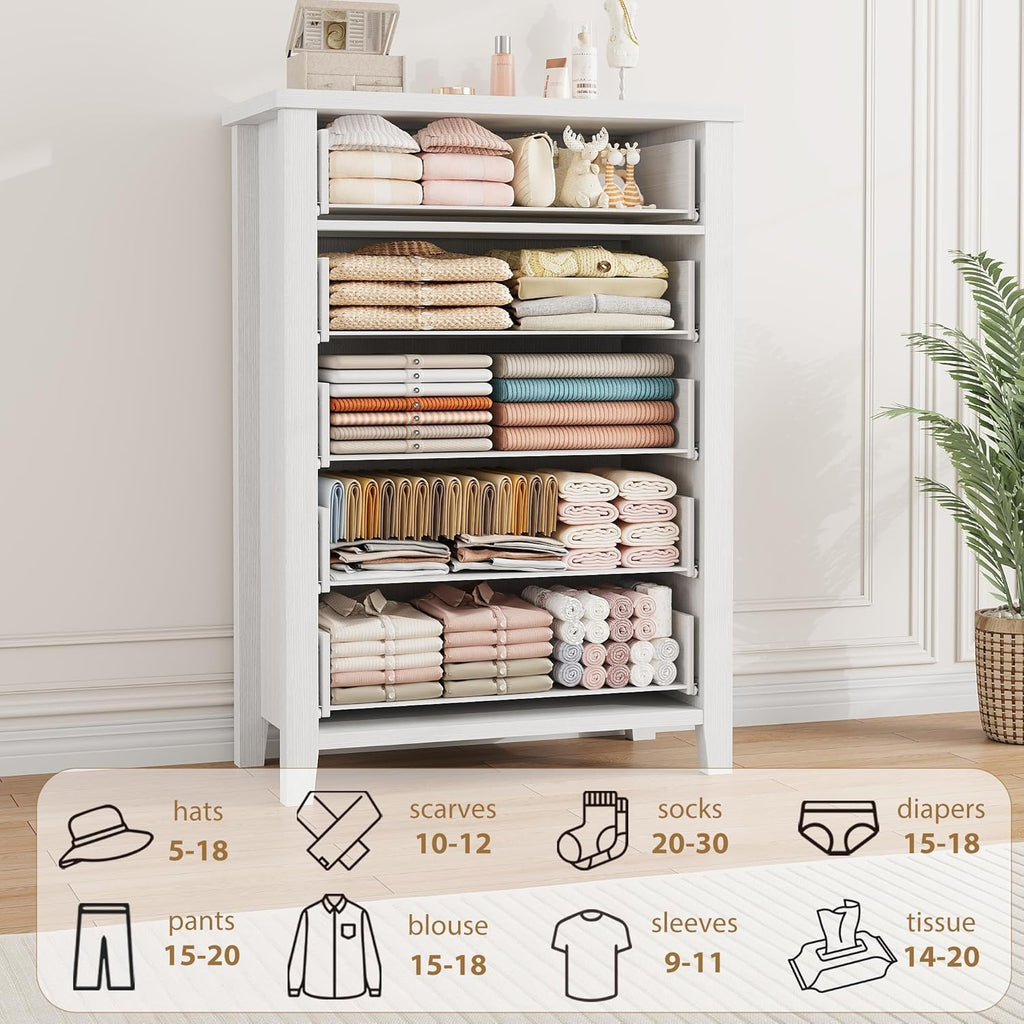 White V-Shape Front 5 Drawer Wooden Storage Dresser