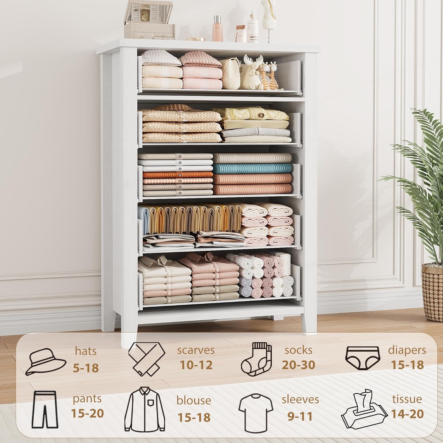 White V-Shape Front 5 Drawer Wooden Storage Dresser
