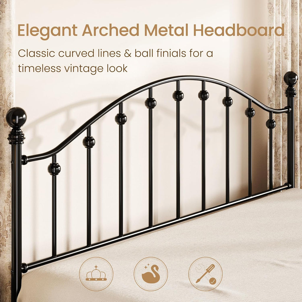 Black Victorian Curved Headboard King Metal Bed Frame