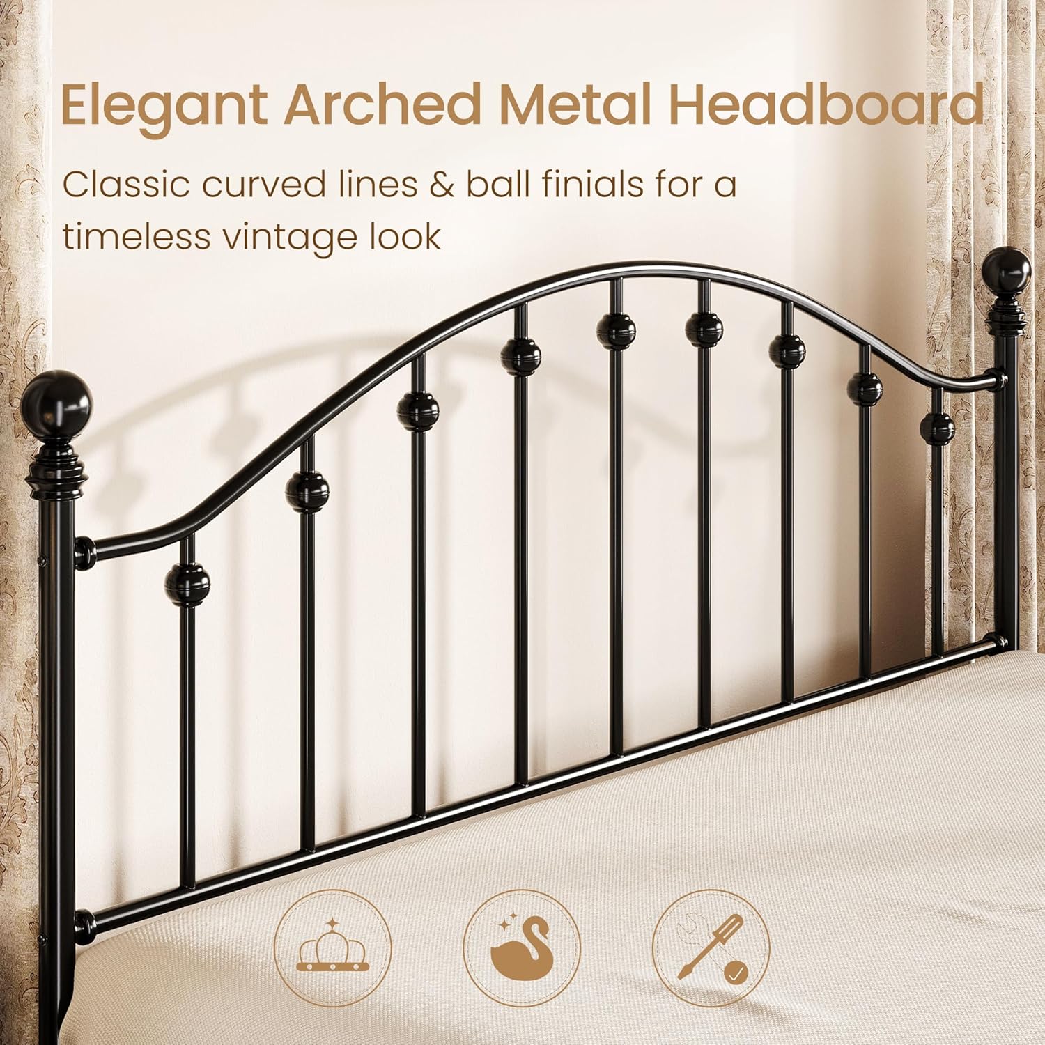Black Victorian Curved Headboard King Metal Bed Frame