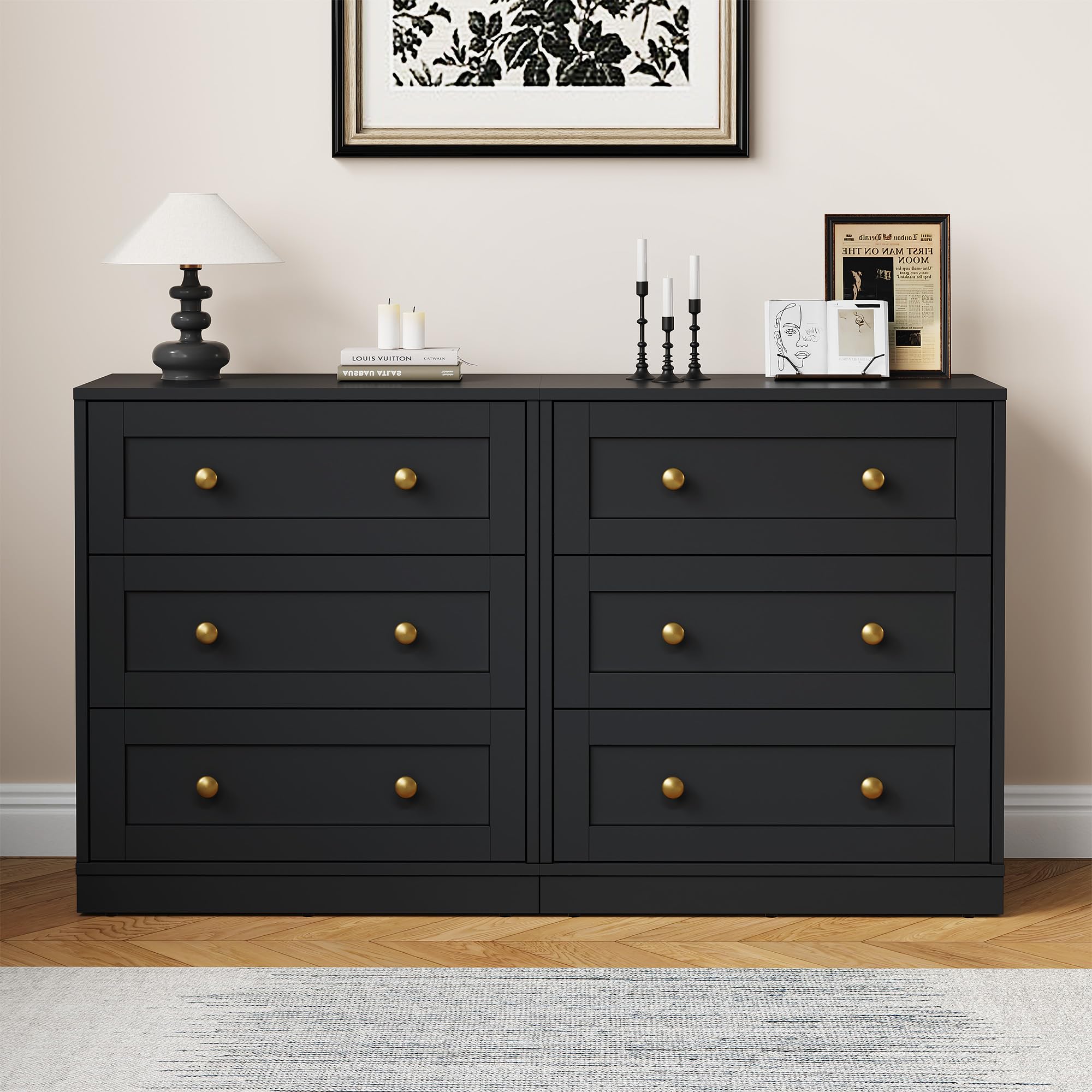 Beige Large Wood 3 Drawer Bedroom Nightstand