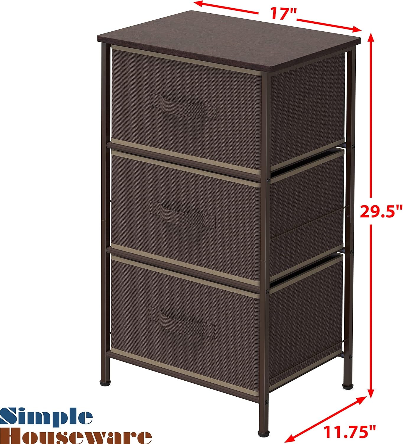Brown Wood Top 3 Drawer Nightstand Dresser