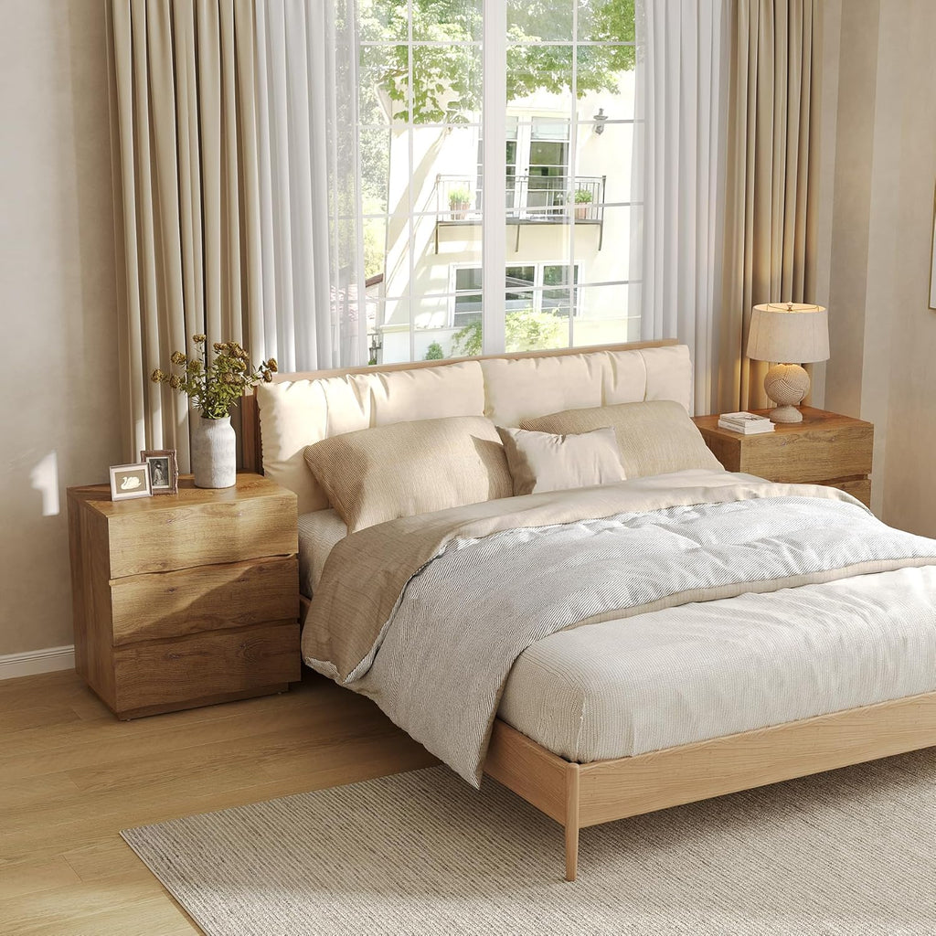 Natural Fluted 3 Drawer Rustic Wood Nightstand
