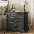 Distressed White 3 Drawer Nightstand with Charging Station