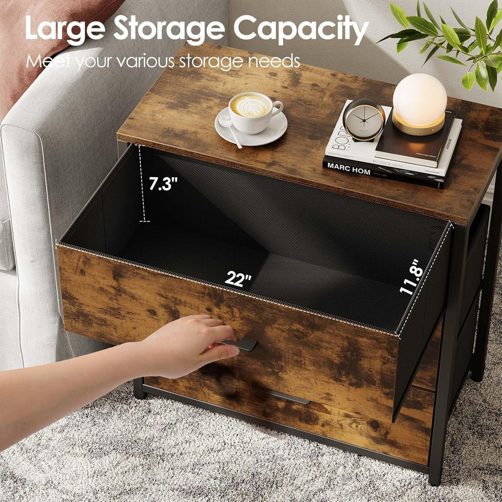 Wood Top Fabric 3 Drawer Bedroom Nightstand Dresser