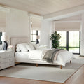 Beige Faux Linen King Bed Rounded Piped Headboard