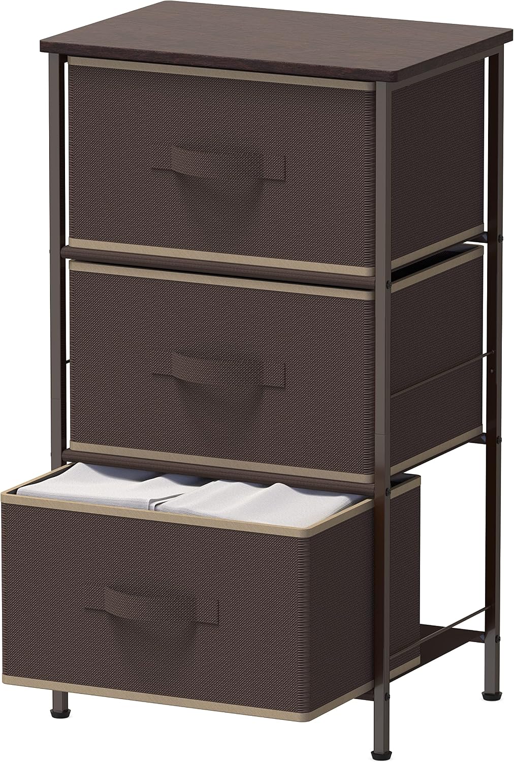 Brown Wood Top 3 Drawer Nightstand Dresser