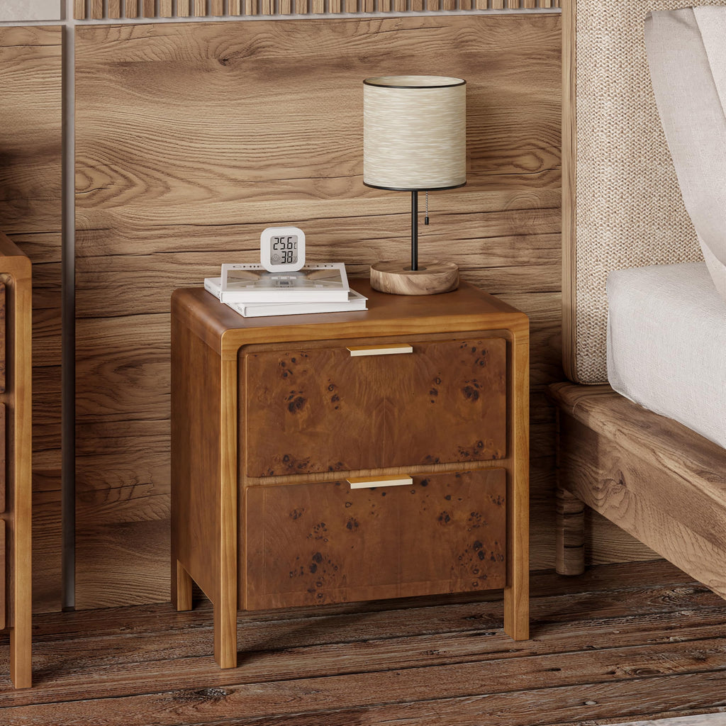 Natural Burl Wood 3 Drawer Farmhouse Nightstand