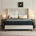 Ivory Boucle Wingback Queen Tall Headboard Platform Bed