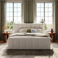 Beige Linen Cal King Curved Panel Bed Frame