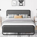 Grey Metal Queen Bed Curved Upholstered Headboard