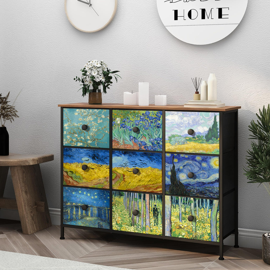 Rustic Brown Wood Top 8 Drawer Narrow Tall Dresser