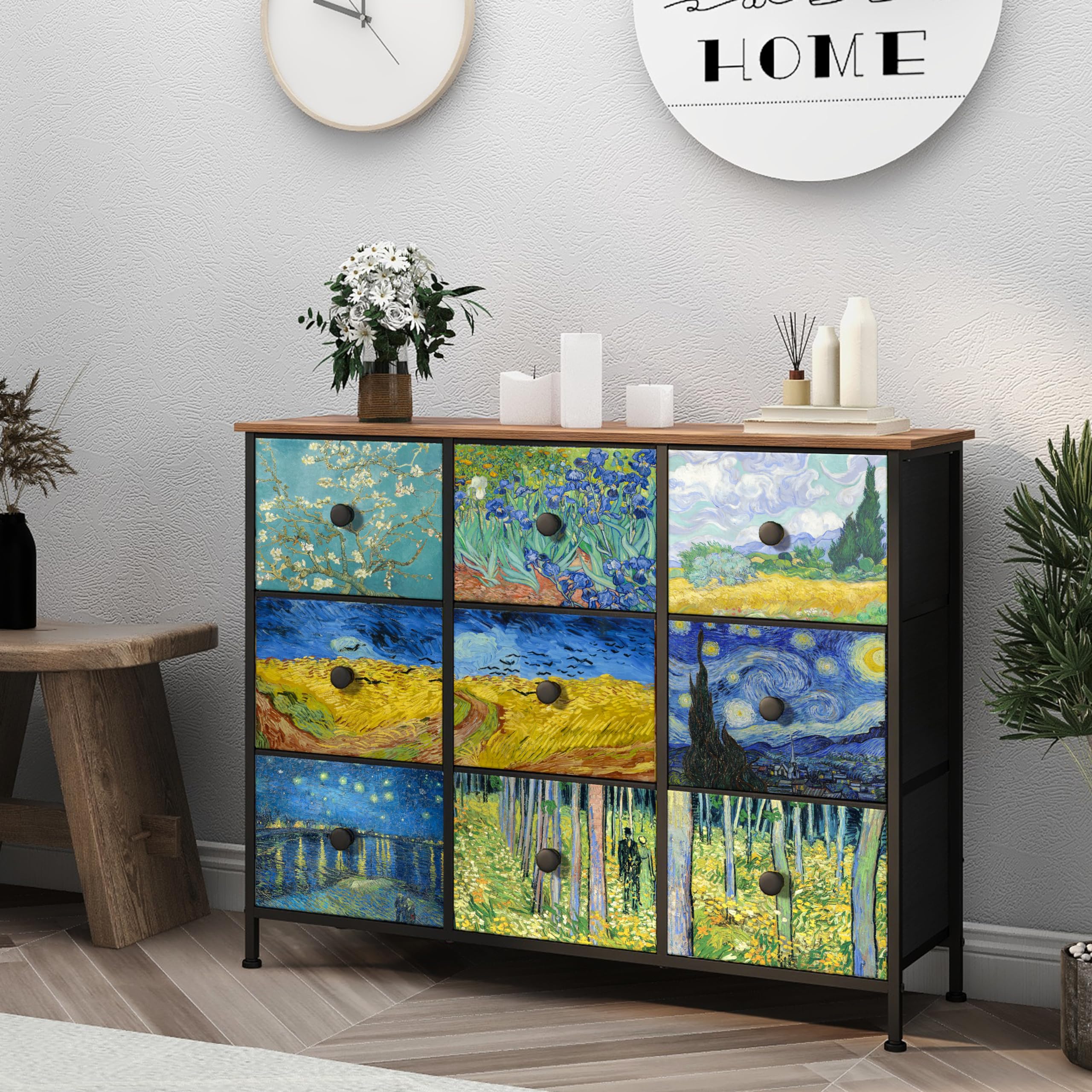 Rustic Brown Wood Top 8 Drawer Narrow Tall Dresser