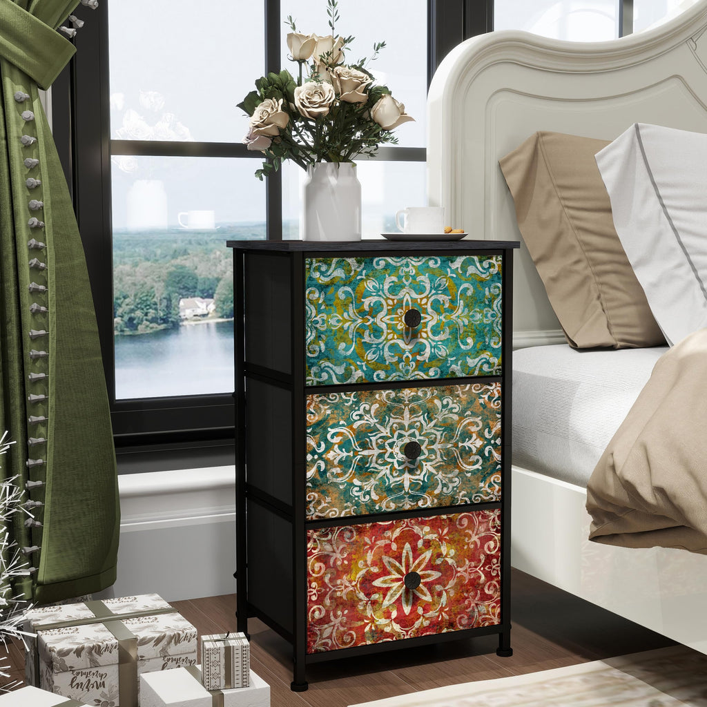 Retro Mandala Slim Narrow Fabric Drawer Storage Dresser