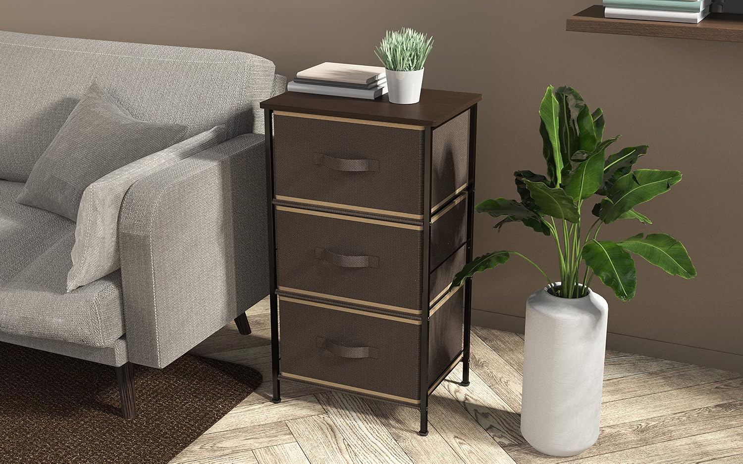 Brown Wood Top 3 Drawer Nightstand Dresser
