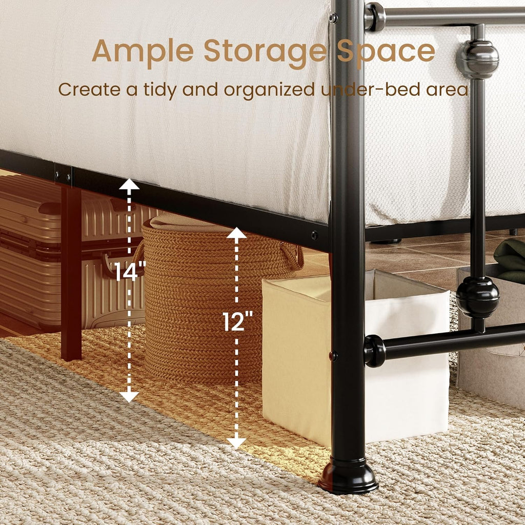 Black Victorian Curved Headboard King Metal Bed Frame