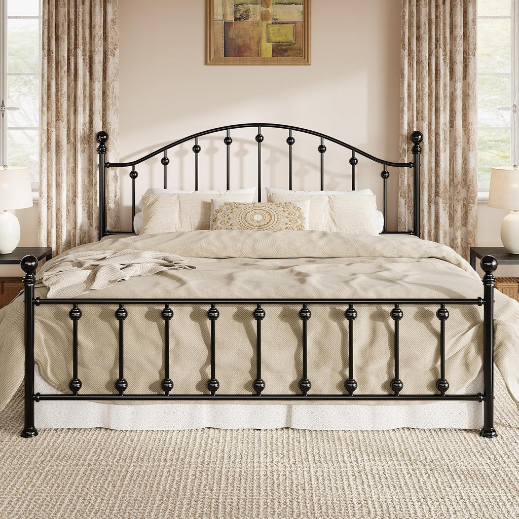 Black Victorian Curved Headboard King Metal Bed Frame