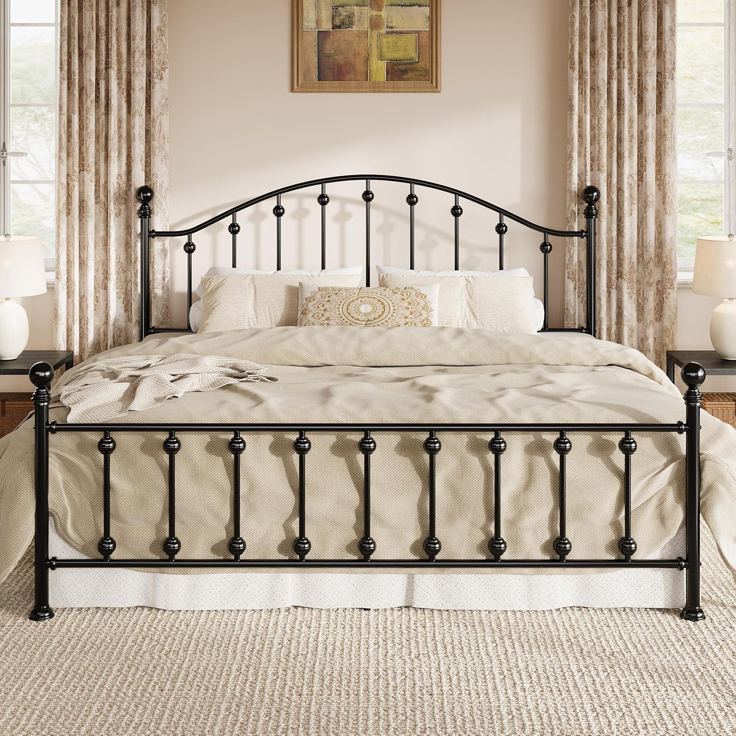 Black Victorian Curved Headboard King Metal Bed Frame