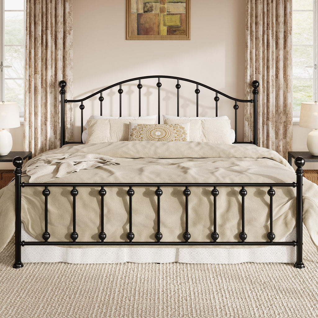 Black Victorian Curved Headboard King Metal Bed Frame