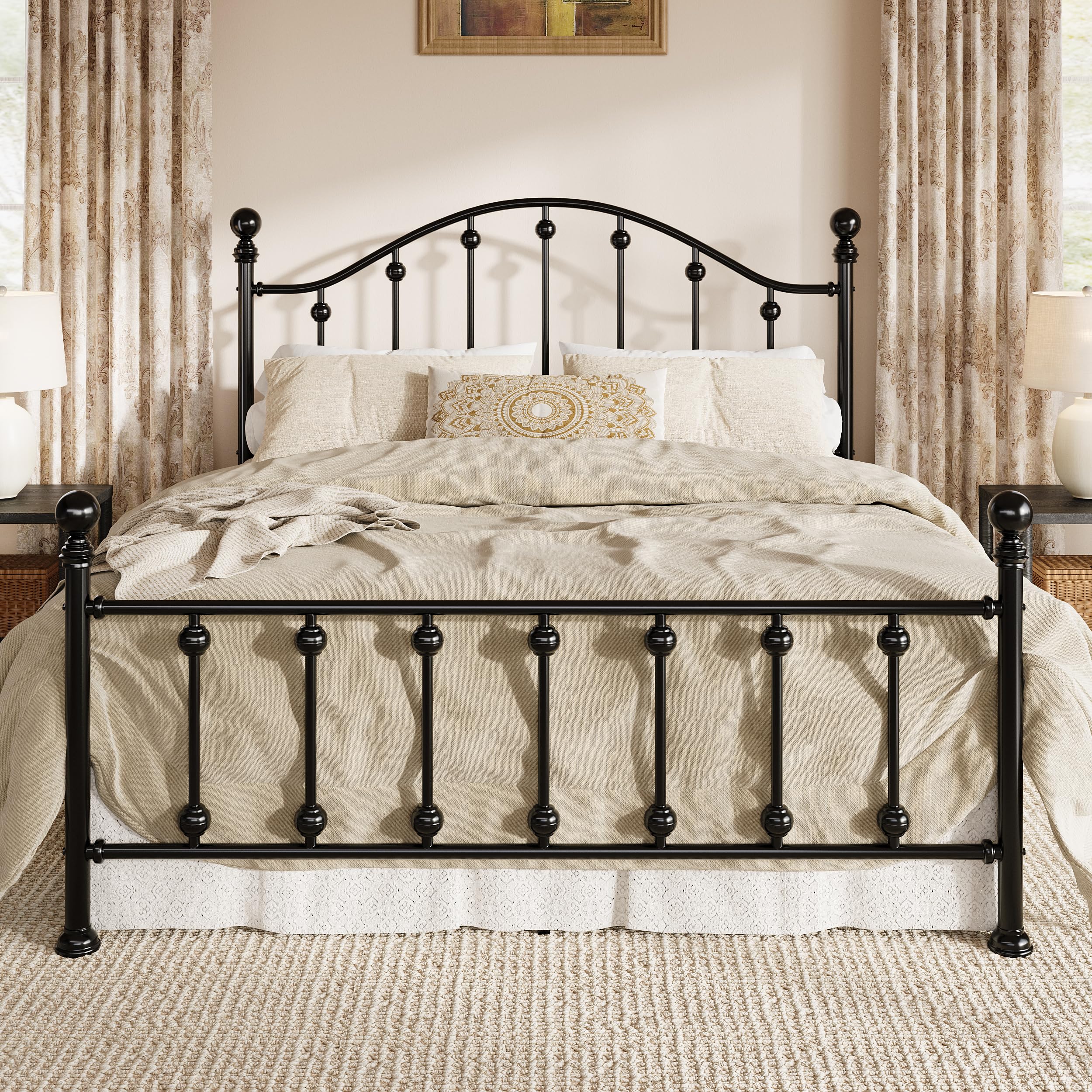 Black Victorian Curved Headboard King Metal Bed Frame